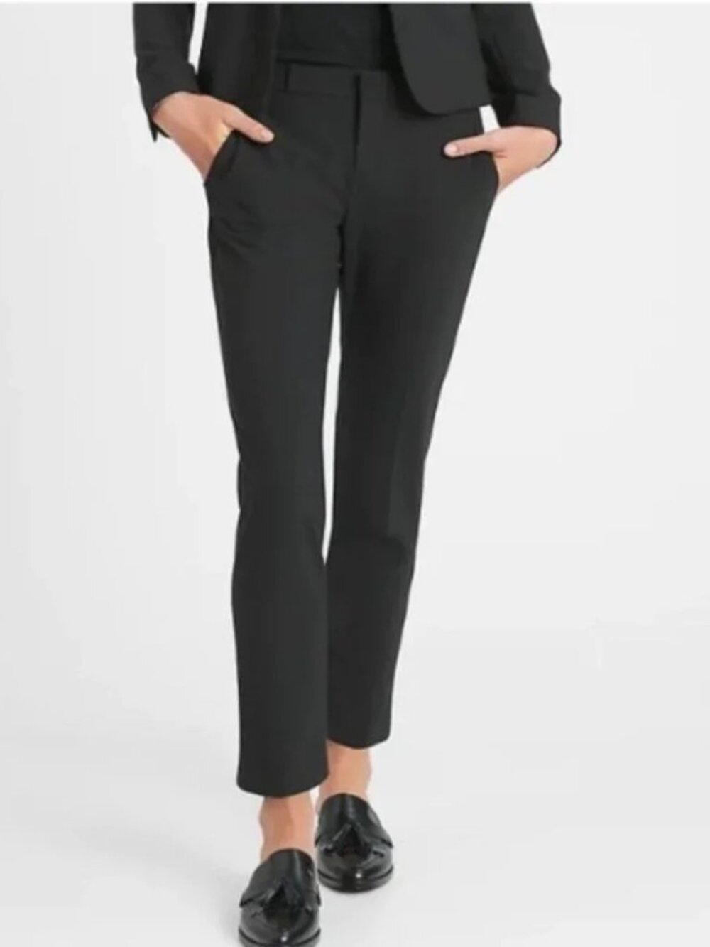 Banana Republic Avery Straight Fit Washable Italian Wool Ankle Pant 0P Black